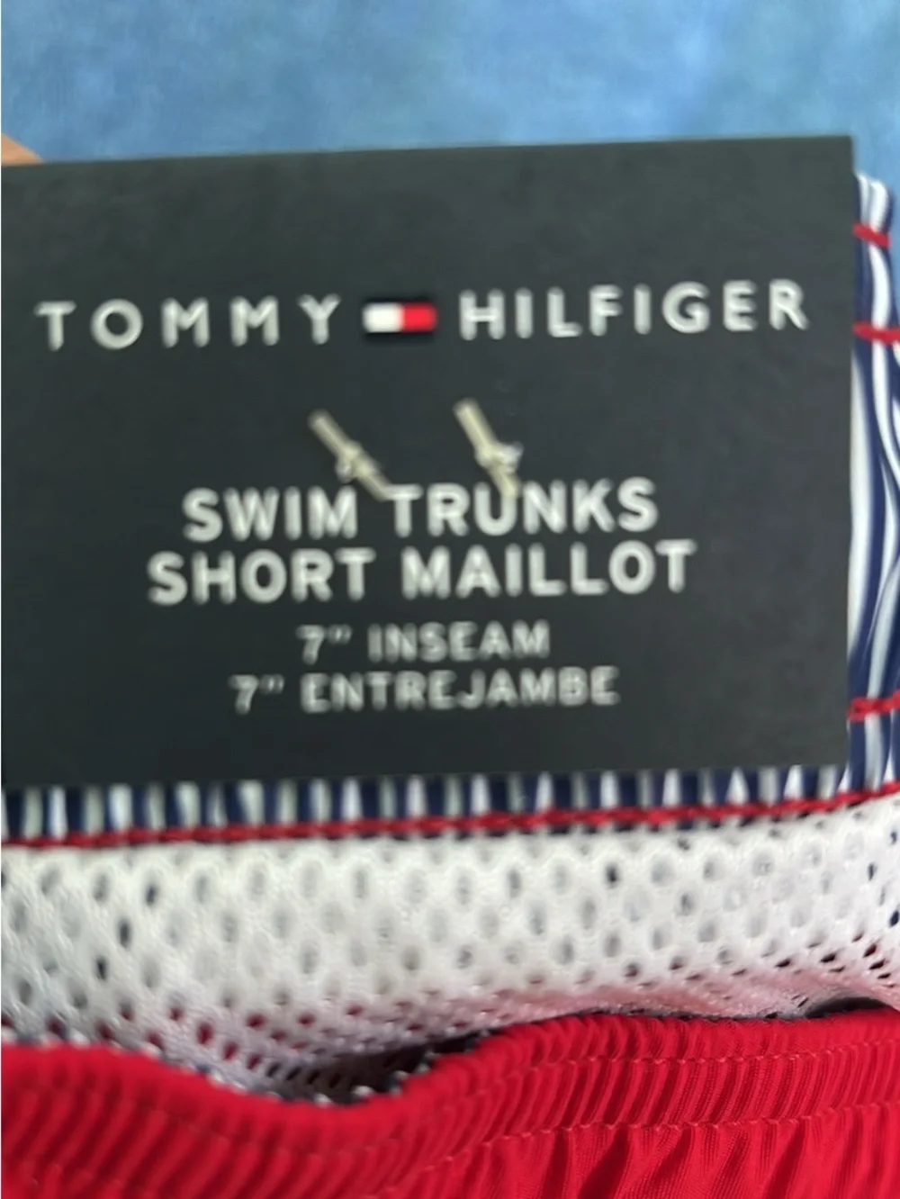 Tommy Hilfiger swim trunks red color block design. Size xxl. Smoke free